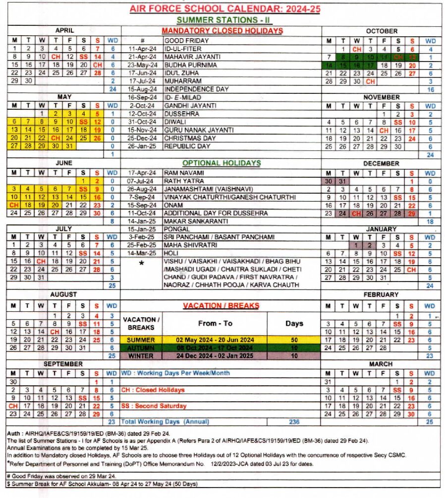 School Calender 2024-2025